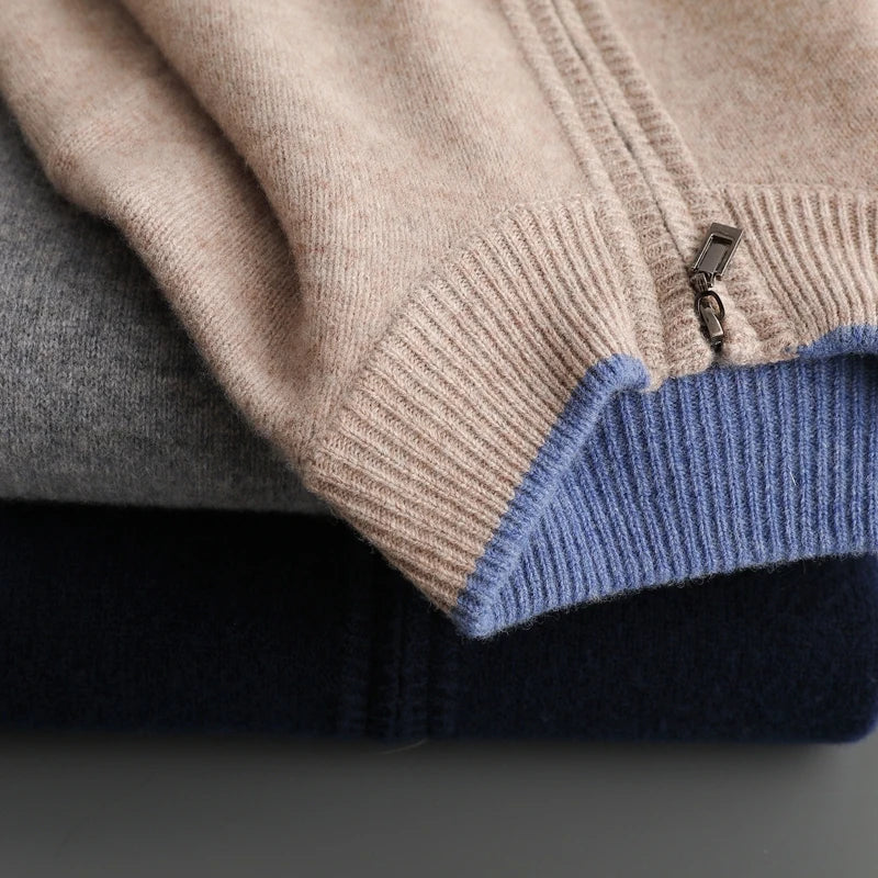 Cardigan Damen beige tailliert mit Reißverschluss und Stehkragen - 3 - Atelier-Zofia