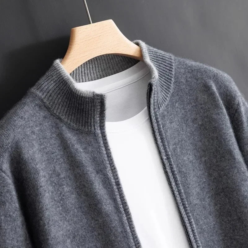 Cardigan Damen beige tailliert mit Reißverschluss und Stehkragen - 4 - Atelier-Zofia