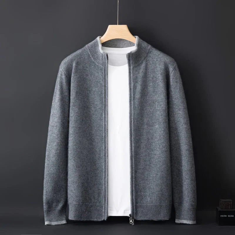 Cardigan Damen beige tailliert mit Reißverschluss und Stehkragen - 5 - Atelier-Zofia