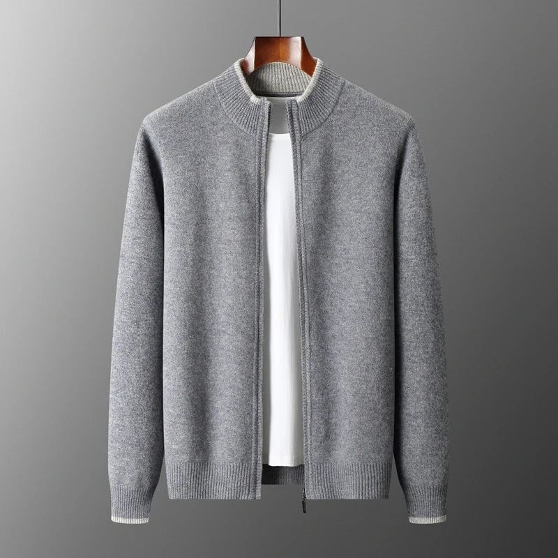 Cardigan Damen beige tailliert mit Reißverschluss und Stehkragen - 6 - Atelier-Zofia