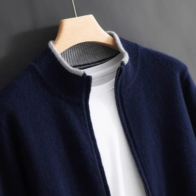 Cardigan Damen beige tailliert mit Reißverschluss und Stehkragen - 8 - Atelier-Zofia