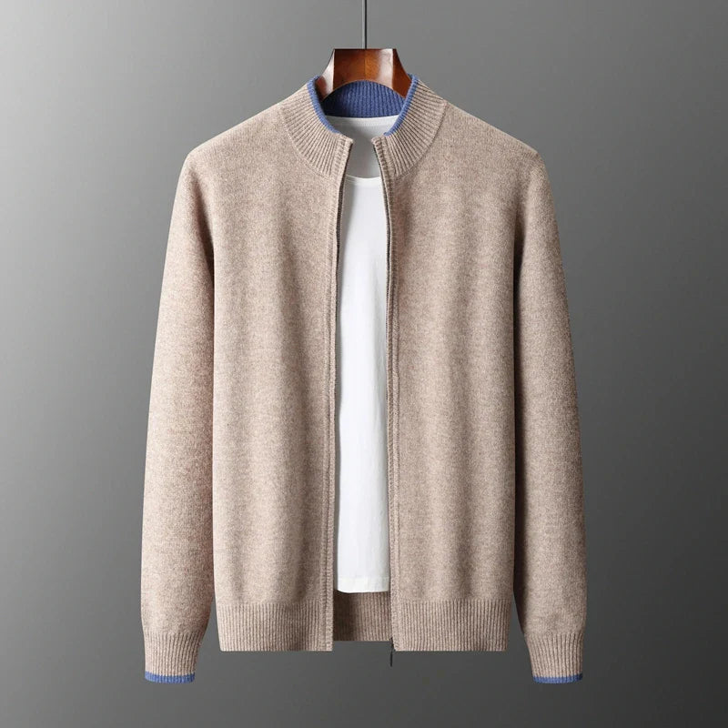 Cardigan Damen beige tailliert mit Reißverschluss und Stehkragen - 9 - Atelier-Zofia