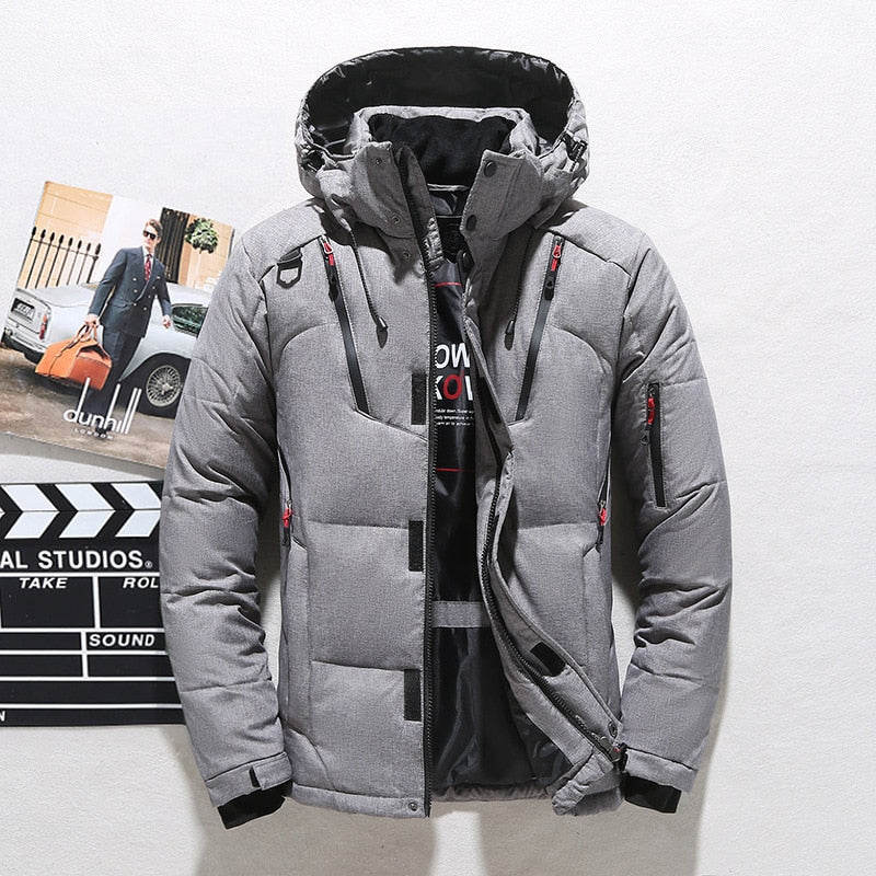 Jacke Herren orange tailliert mit Kapuze und praktischen Taschen - 7 - Atelier-Zofia