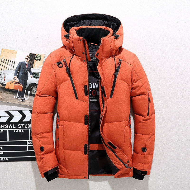 Jacke Herren orange tailliert mit Kapuze und praktischen Taschen - 24 - Atelier-Zofia