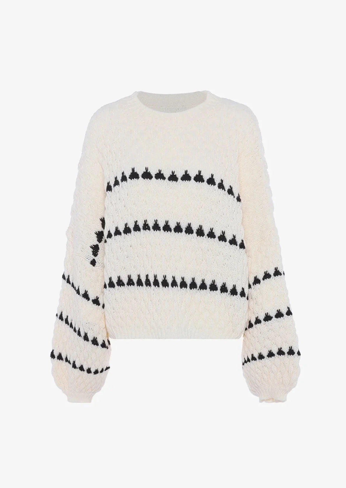 Pullover Damen creme oversized mit langen Ärmeln und gemustert - 5 - Atelier-Zofia