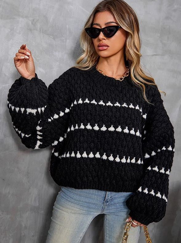 Pullover Damen creme oversized mit langen Ärmeln und gemustert - 8 - Atelier-Zofia