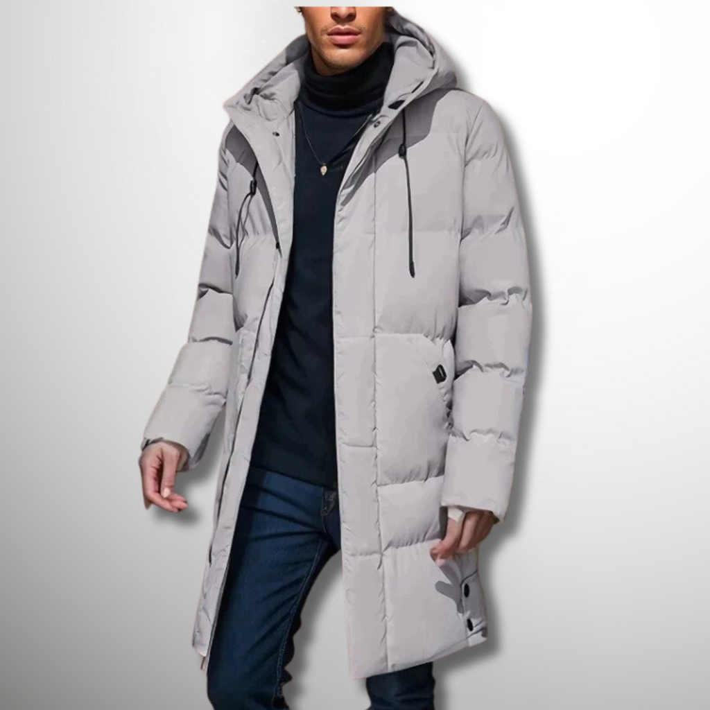 Jacket Men grau lang mit Kapuze und praktischen Taschen - 1 - Atelier-Zofia