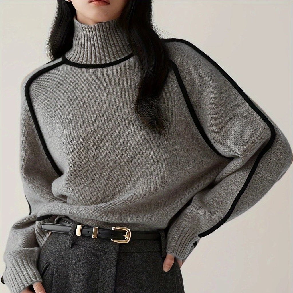 Pullover Damen creme mit hohem Kragen und weitem Schnitt - 5 - Atelier-Zofia
