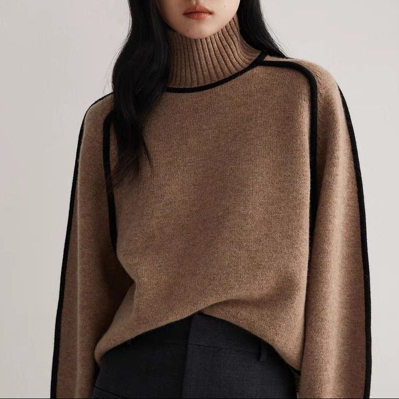 Pullover Damen creme mit hohem Kragen und weitem Schnitt - 6 - Atelier-Zofia