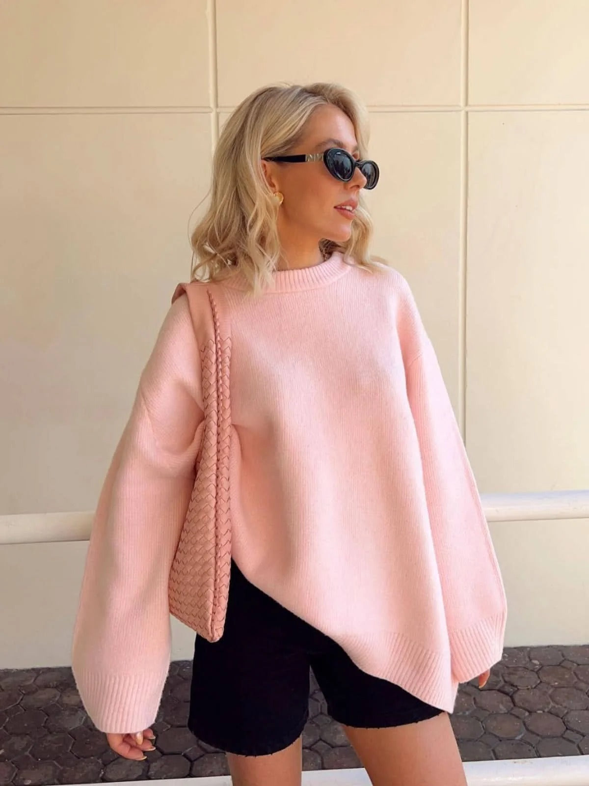 Pullover Damen rosa weit geschnitten mit langen Ärmeln - 2 - Atelier-Zofia