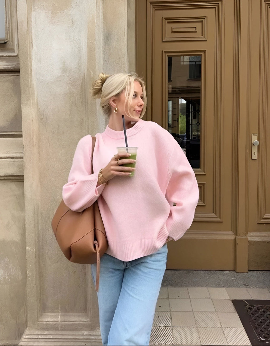 Pullover Damen rosa weit geschnitten mit langen Ärmeln - 3 - Atelier-Zofia