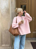 Pullover Damen rosa weit geschnitten mit langen Ärmeln - 4 - Atelier-Zofia