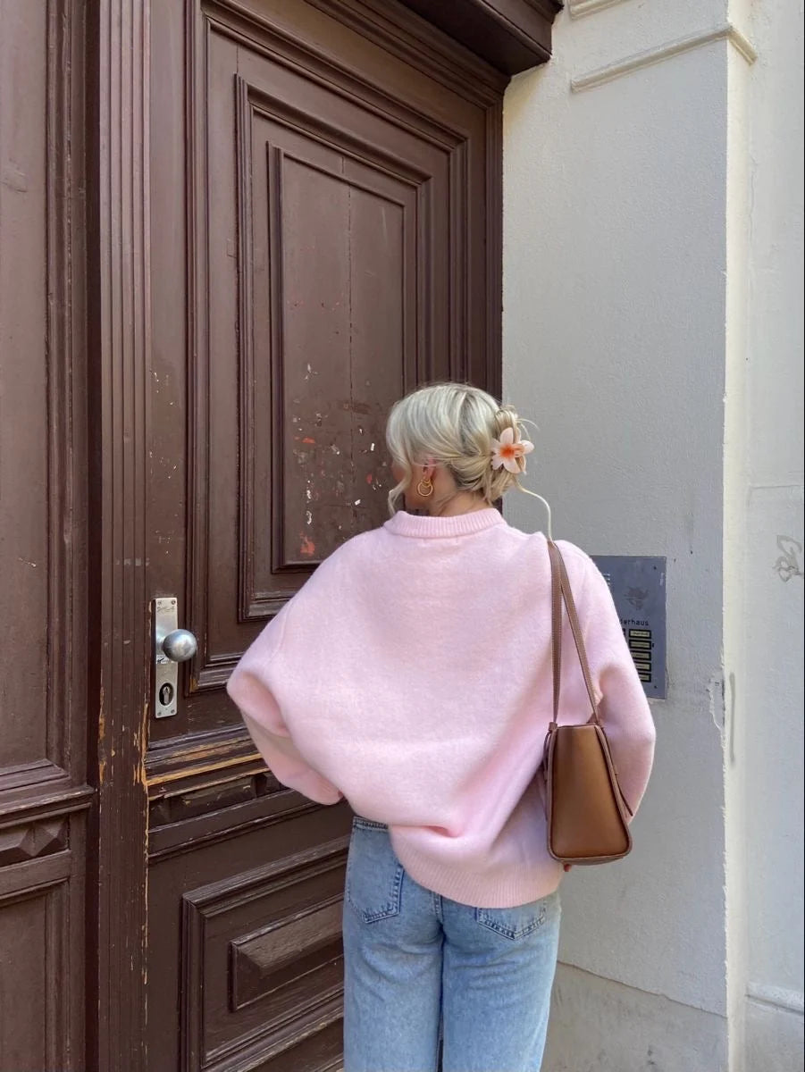 Pullover Damen rosa weit geschnitten mit langen Ärmeln - 5 - Atelier-Zofia