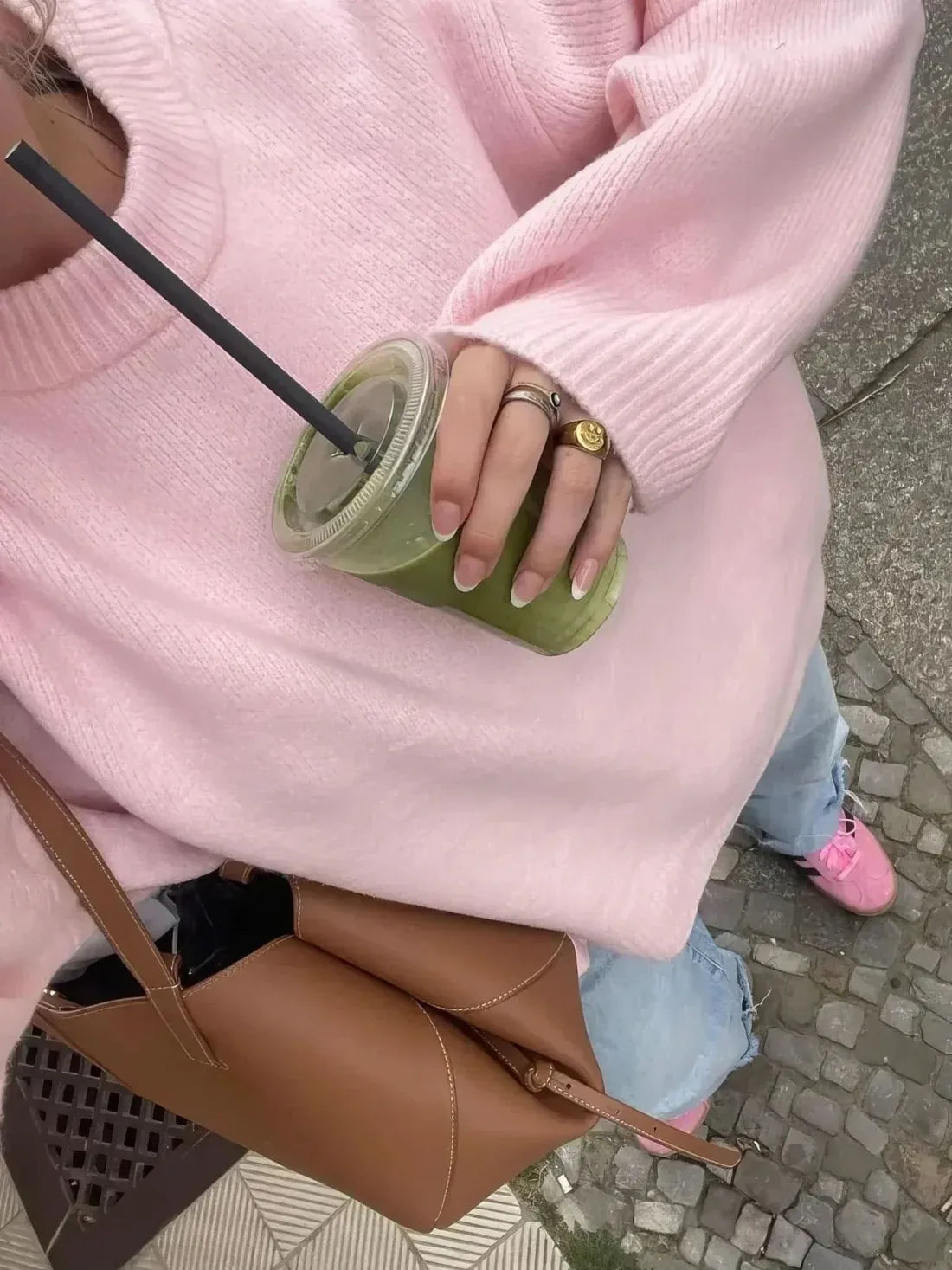 Pullover Damen rosa weit geschnitten mit langen Ärmeln - 7 - Atelier-Zofia