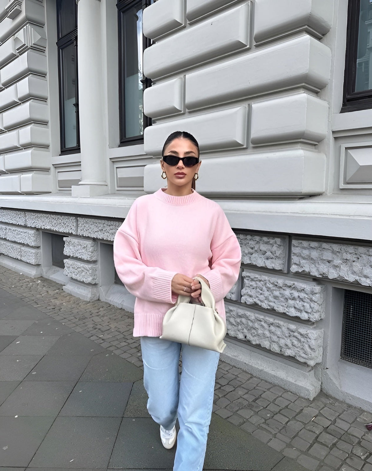 Pullover Damen rosa weit geschnitten mit langen Ärmeln - 8 - Atelier-Zofia
