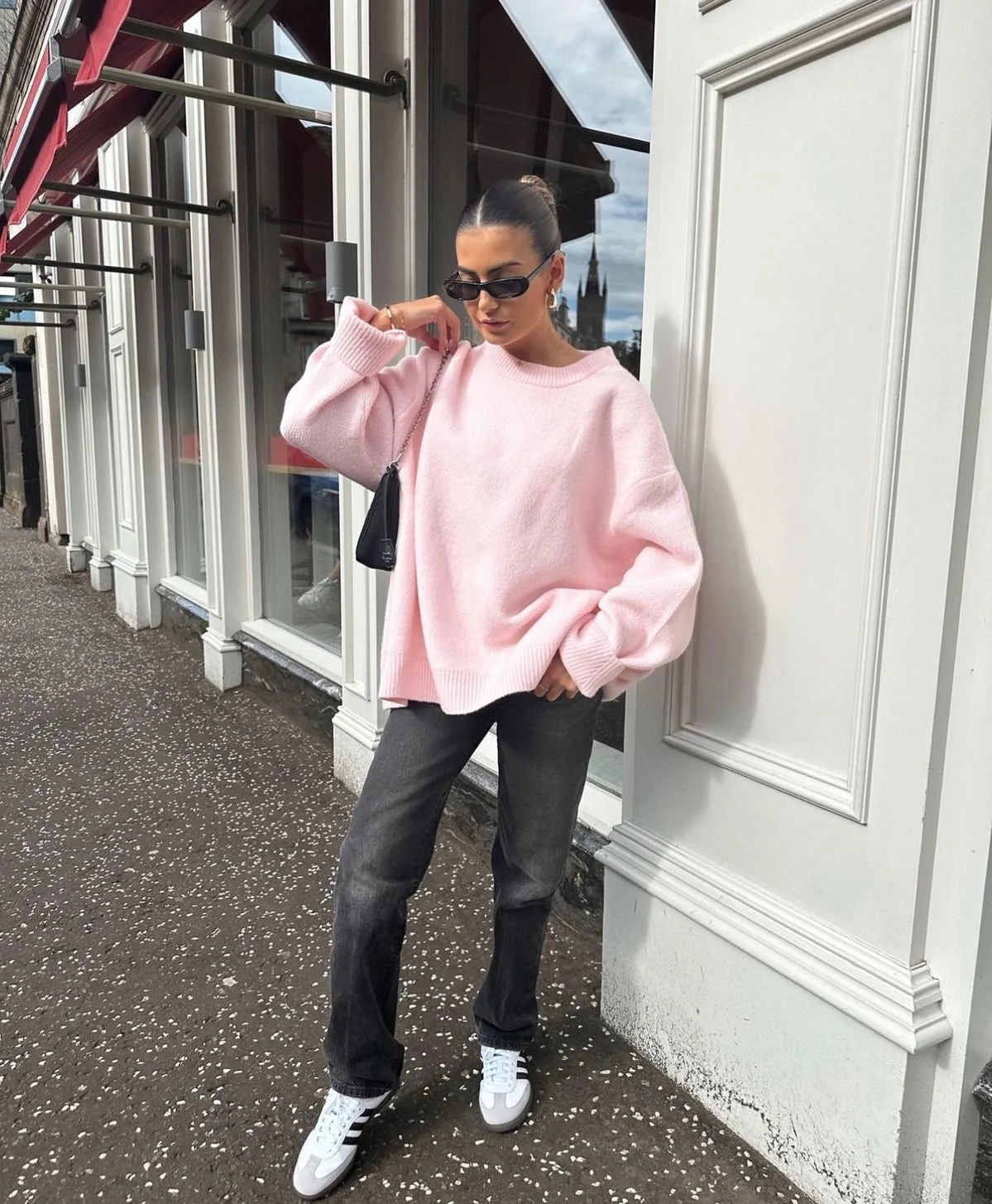 Pullover Damen rosa weit geschnitten mit langen Ärmeln - 9 - Atelier-Zofia