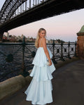 Maxikleid Damen hellblau mit fließendem Schnitt und Spaghettiträgern - 1 - Atelier-Zofia