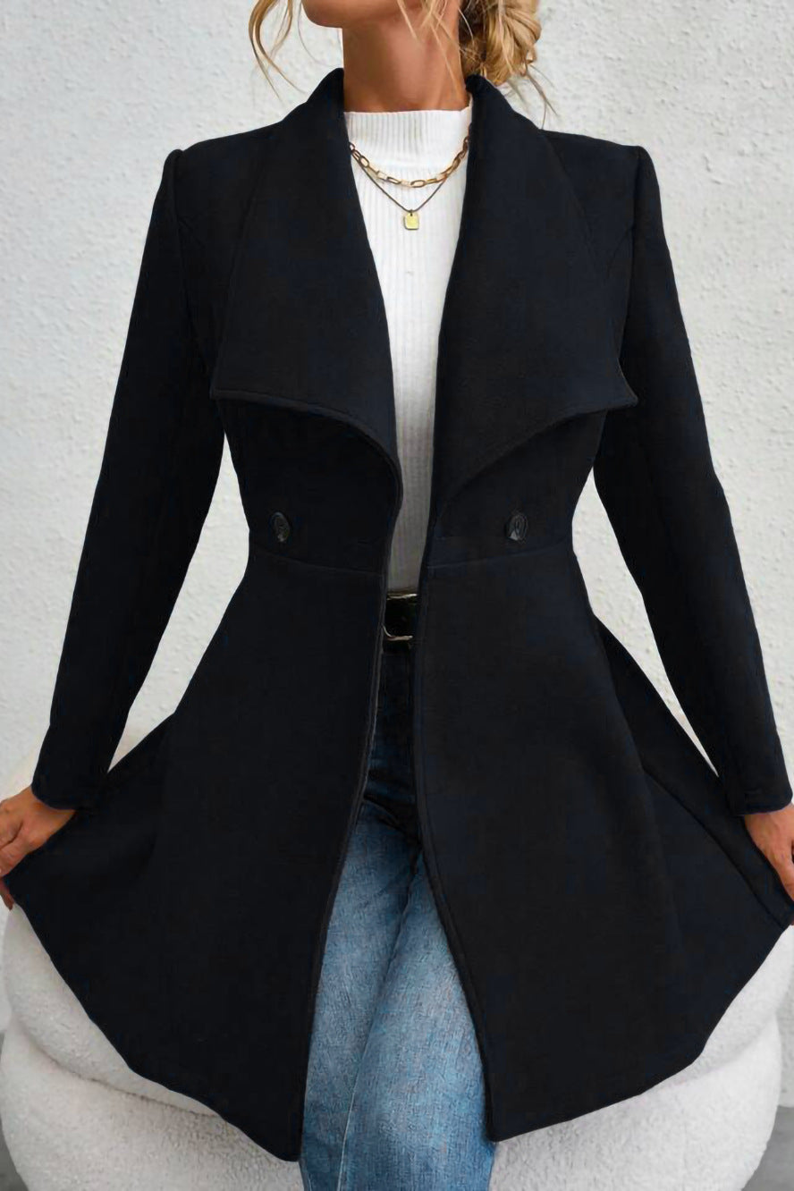 Mantel Damen schwarz figurbetont mit Reverskragen - 3 - Atelier-Zofia