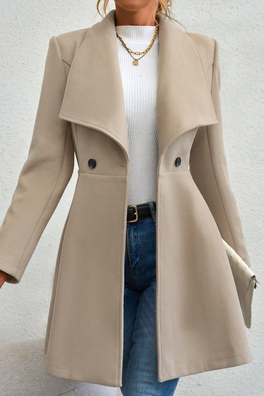 Mantel Damen schwarz figurbetont mit Reverskragen - 5 - Atelier-Zofia