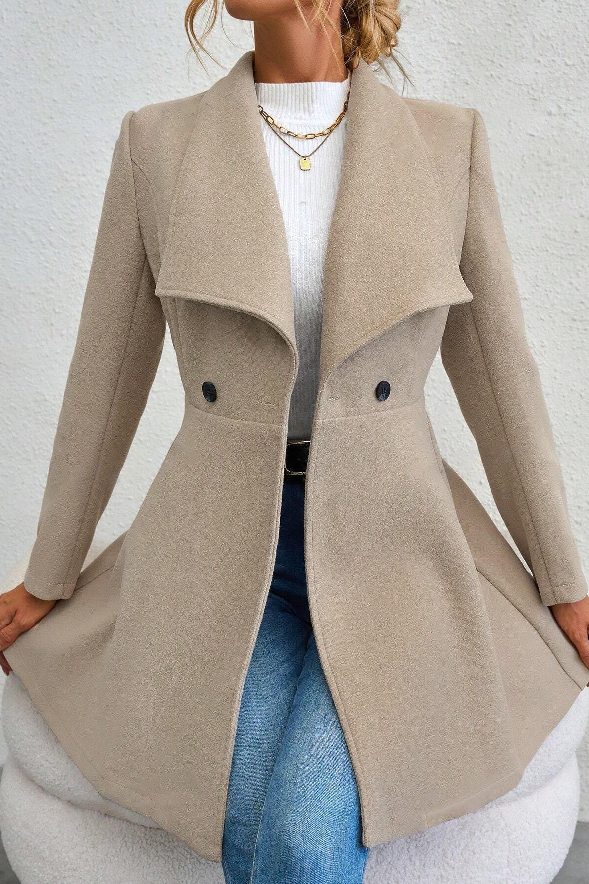 Mantel Damen schwarz figurbetont mit Reverskragen - 6 - Atelier-Zofia