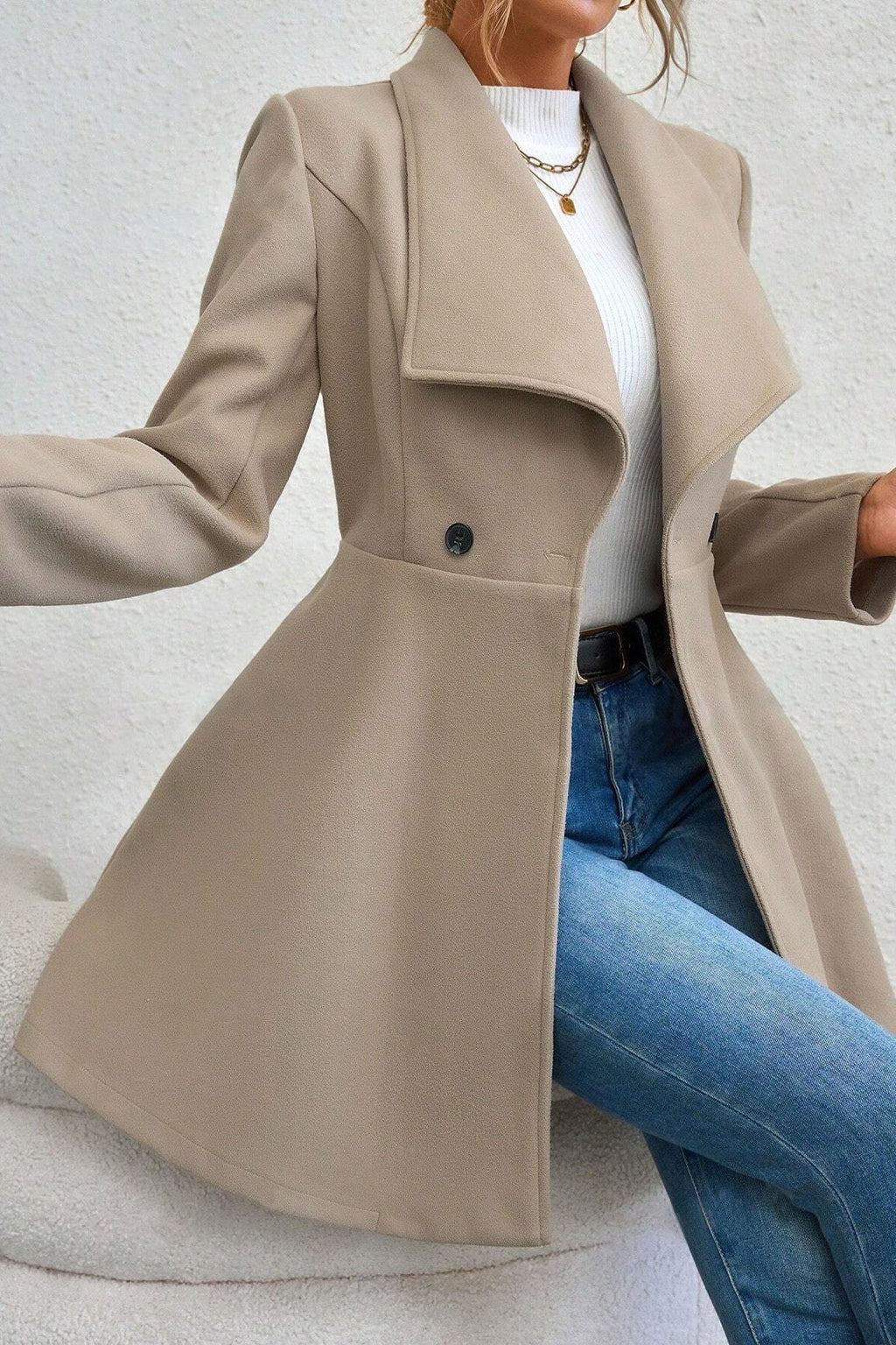 Mantel Damen schwarz figurbetont mit Reverskragen - 7 - Atelier-Zofia
