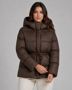 Damenjacke braun tailliert mit Kapuze und verstellbarem Taillenzug - 2 - Atelier-Zofia