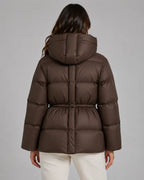 Damenjacke braun tailliert mit Kapuze und verstellbarem Taillenzug - 3 - Atelier-Zofia