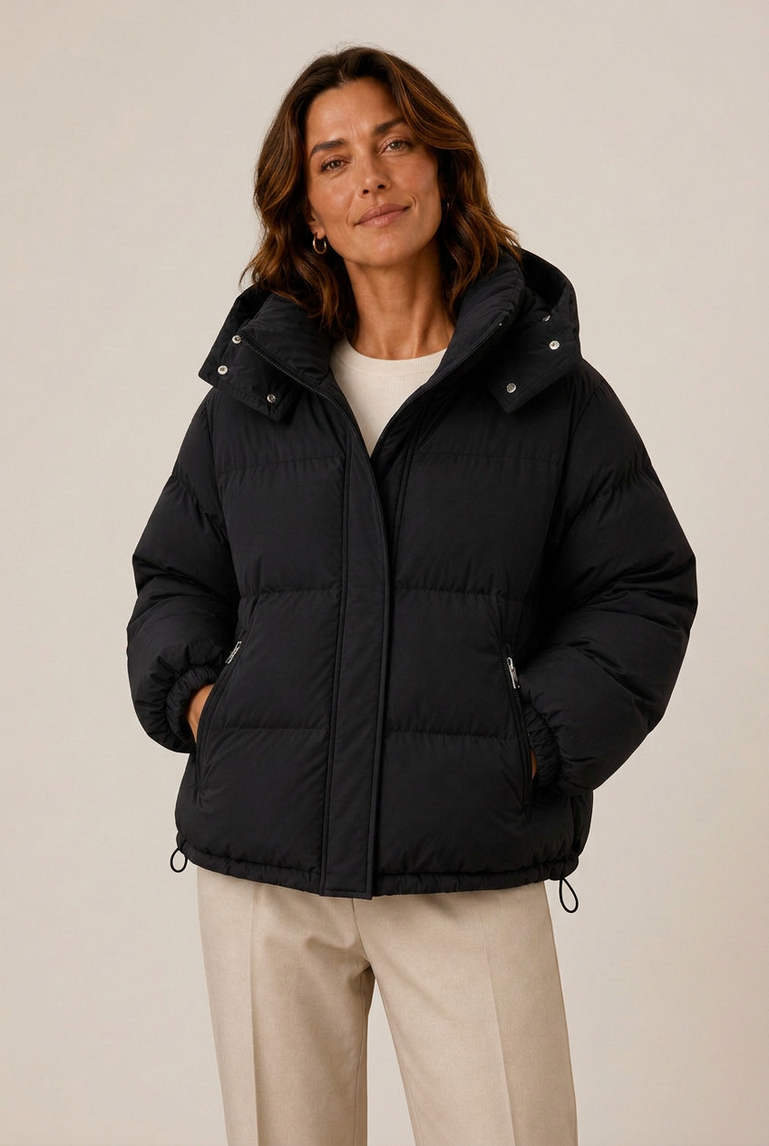 Jacke Damen schwarz oversized mit Kapuze und Reißverschluss - 2 - Atelier-Zofia