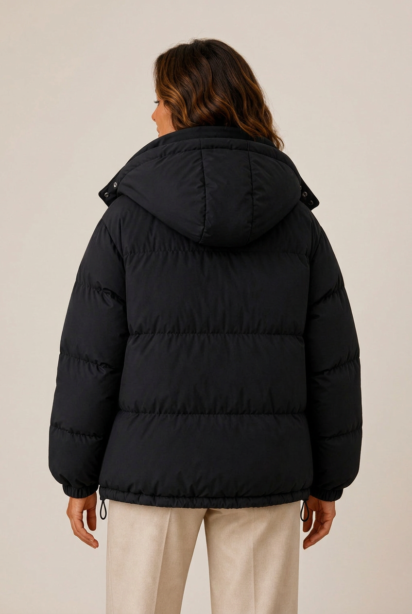 Jacke Damen schwarz oversized mit Kapuze und Reißverschluss - 8 - Atelier-Zofia