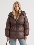Damen Jacke braun tailliert mit Kapuze und Gummizug - 1 - Atelier-Zofia