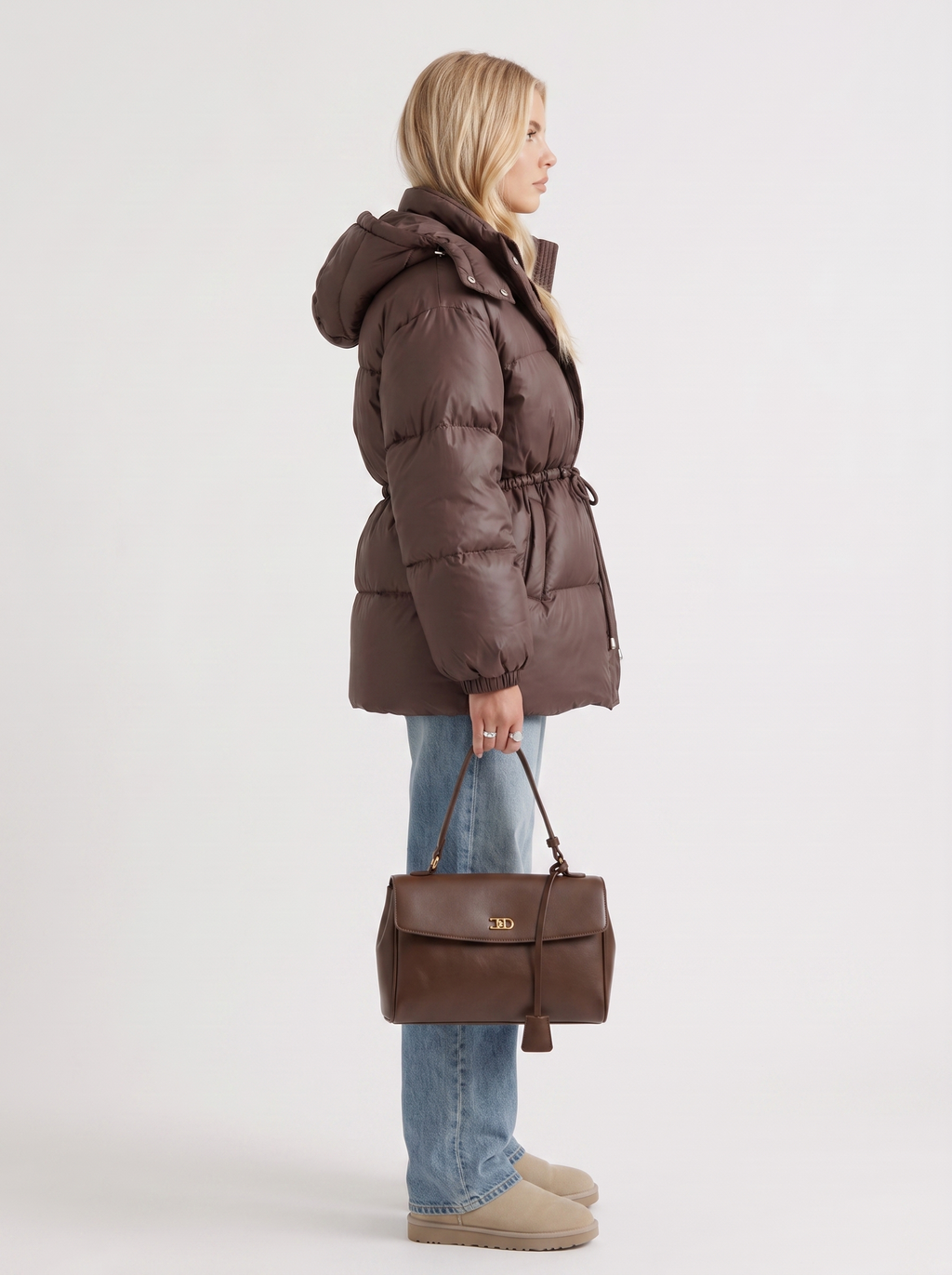 Damen Jacke braun tailliert mit Kapuze und Gummizug - 4 - Atelier-Zofia