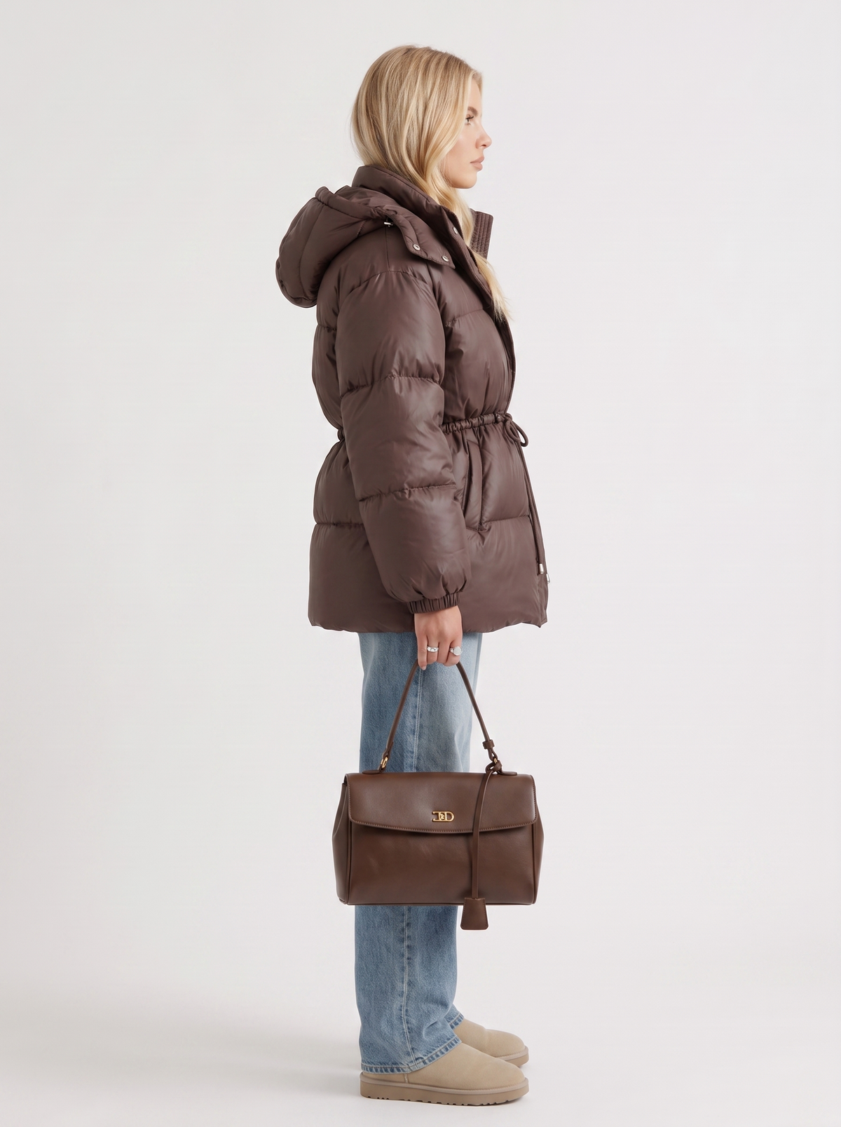 Damen Jacke braun tailliert mit Kapuze und Gummizug - 4 - Atelier-Zofia