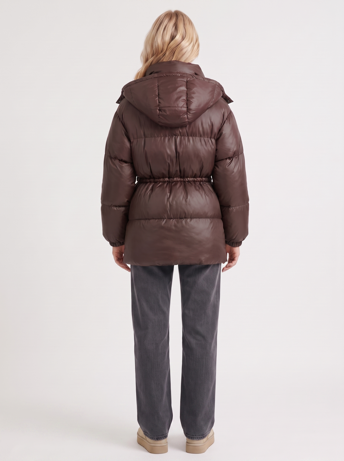 Damen Jacke braun tailliert mit Kapuze und Gummizug - 5 - Atelier-Zofia