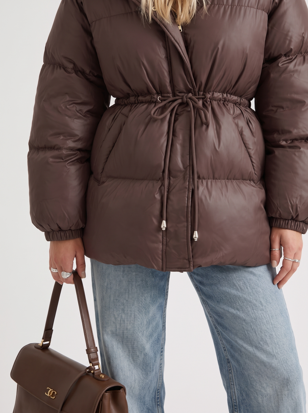 Damen Jacke braun tailliert mit Kapuze und Gummizug - 6 - Atelier-Zofia