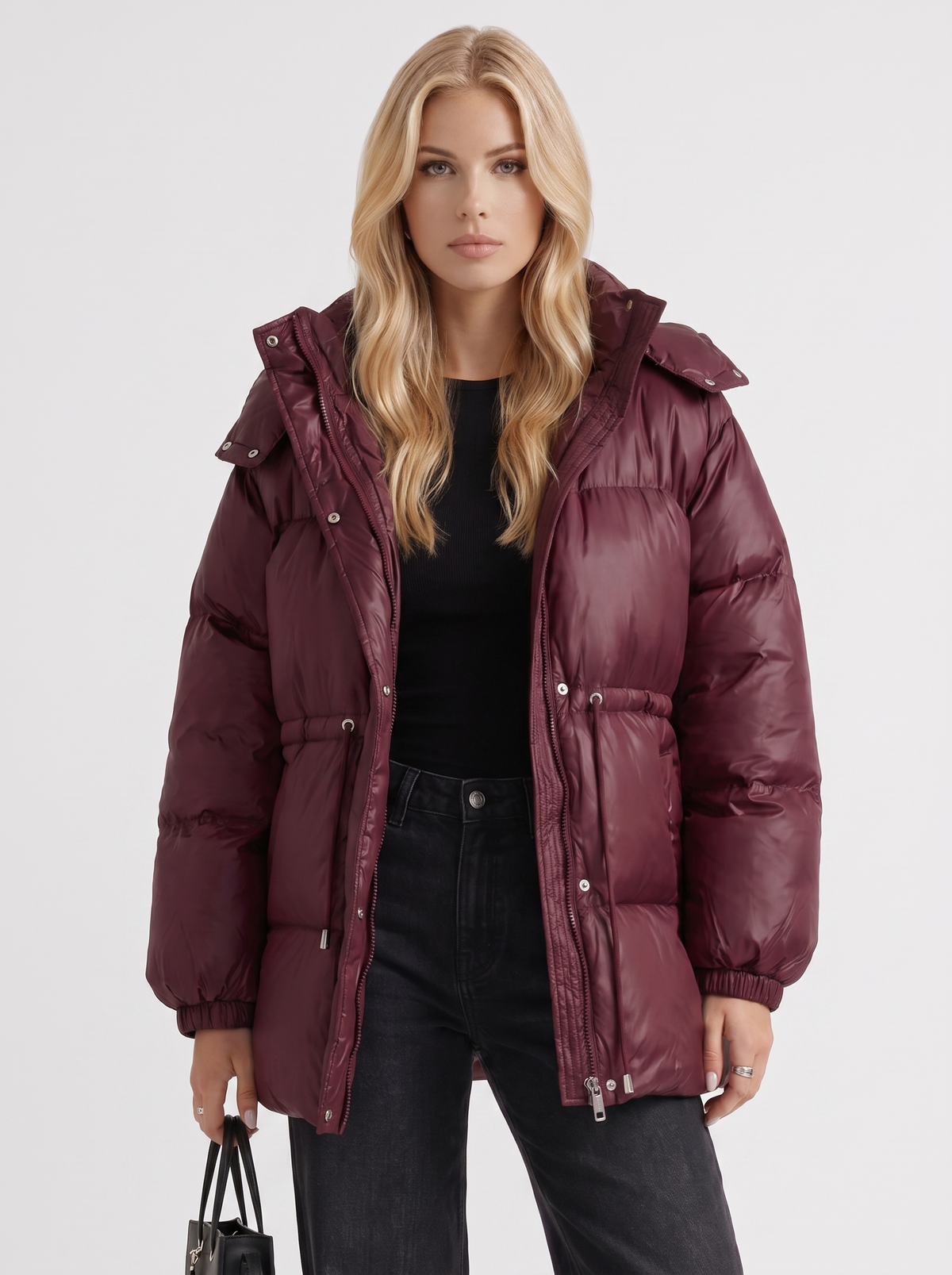 Damen Jacke braun tailliert mit Kapuze und Gummizug - 7 - Atelier-Zofia