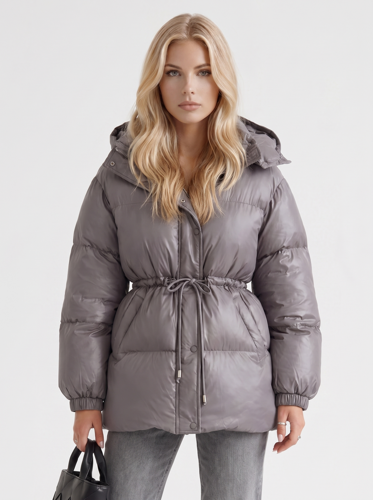 Damen Jacke braun tailliert mit Kapuze und Gummizug - 13 - Atelier-Zofia