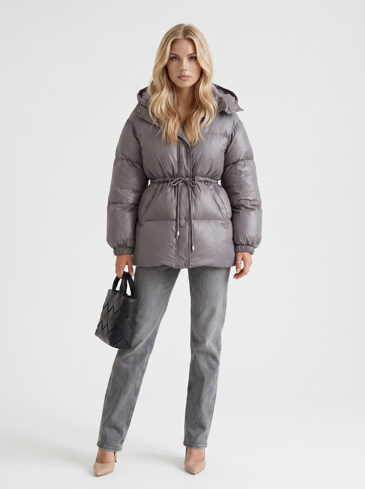 Damen Jacke braun tailliert mit Kapuze und Gummizug - 14 - Atelier-Zofia