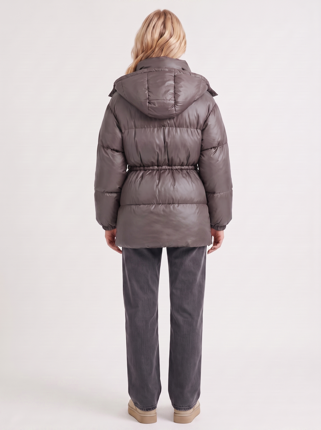 Damen Jacke braun tailliert mit Kapuze und Gummizug - 16 - Atelier-Zofia
