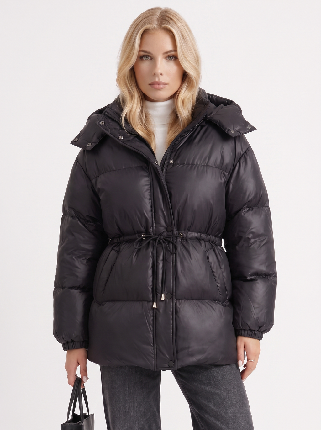 Damen Jacke braun tailliert mit Kapuze und Gummizug - 19 - Atelier-Zofia