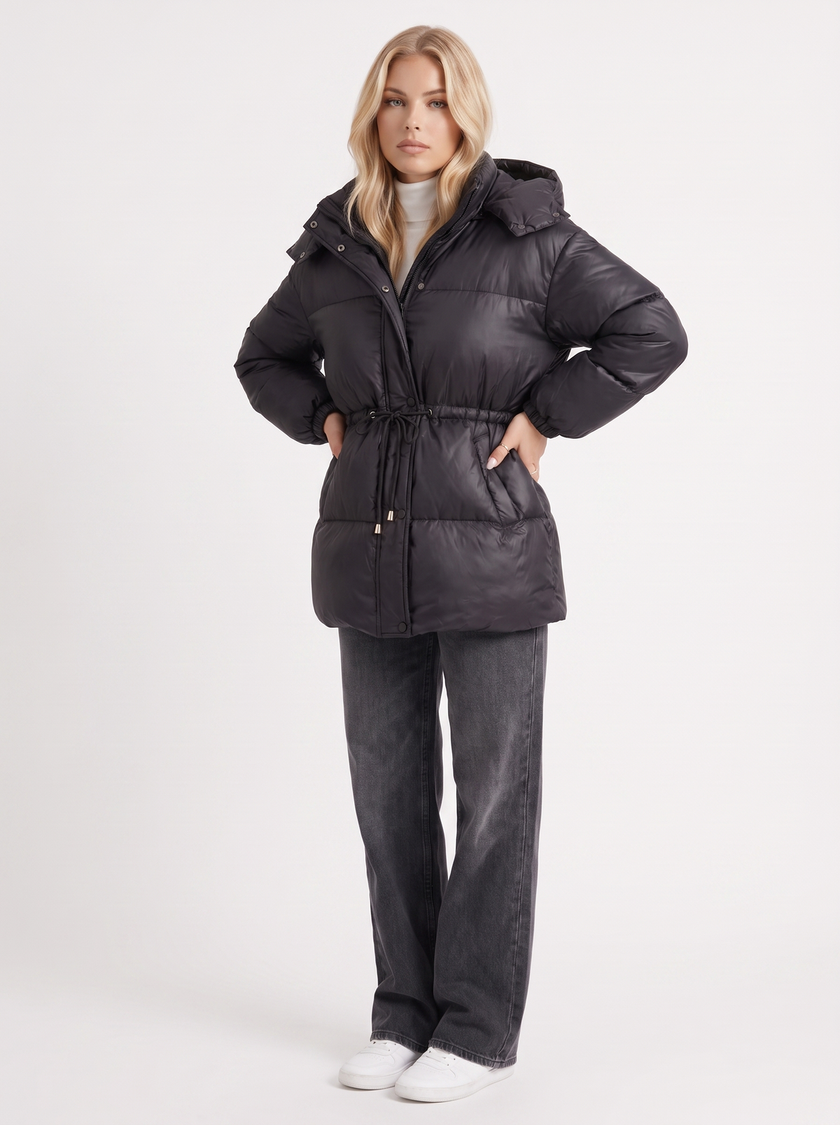 Damen Jacke braun tailliert mit Kapuze und Gummizug - 21 - Atelier-Zofia