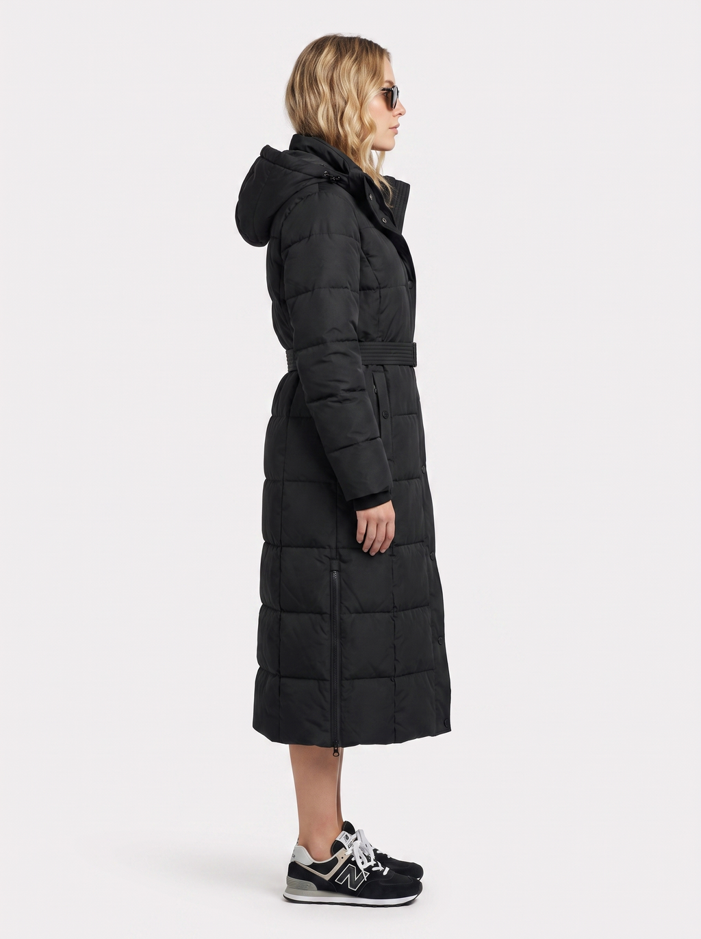 Wintermantel Damen schwarz lang mit Kapuze und Reißverschluss - 4 - Atelier-Zofia