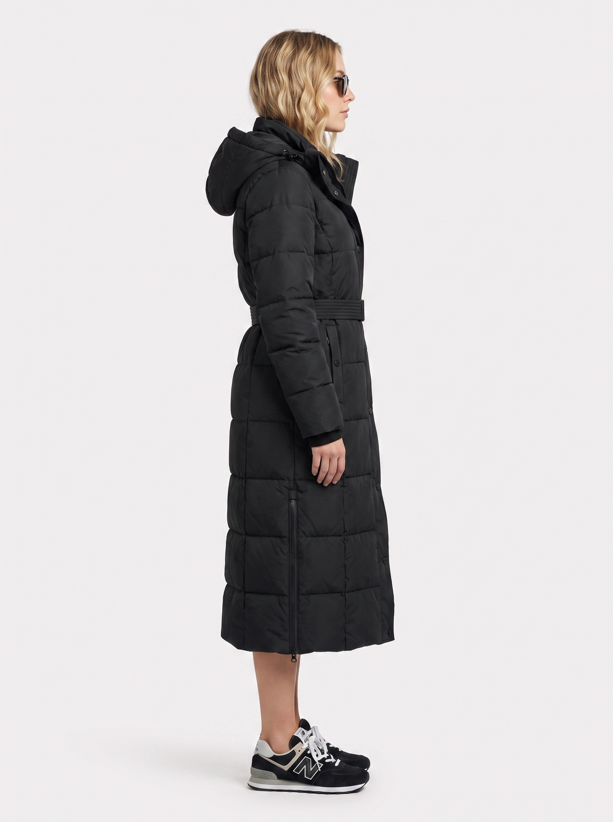 Wintermantel Damen schwarz lang mit Kapuze und Reißverschluss - 4 - Atelier-Zofia