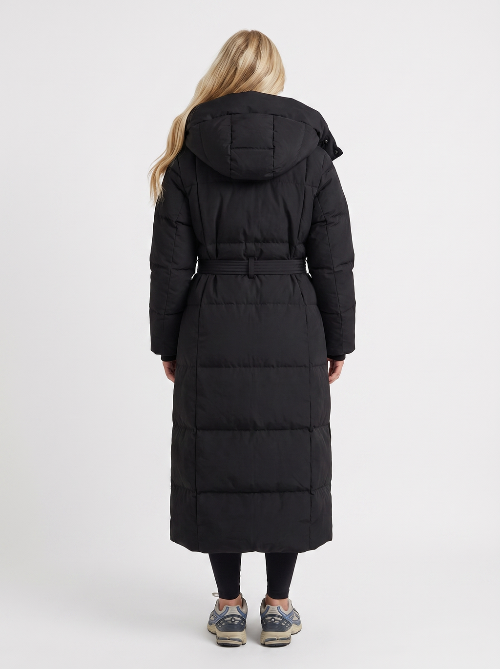 Wintermantel Damen schwarz lang mit Kapuze und Reißverschluss - 5 - Atelier-Zofia