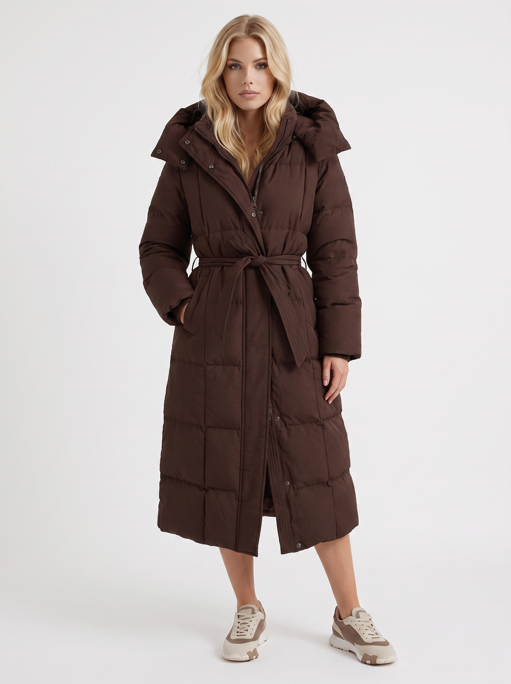 Wintermantel Damen schwarz lang mit Kapuze und Reißverschluss - 7 - Atelier-Zofia