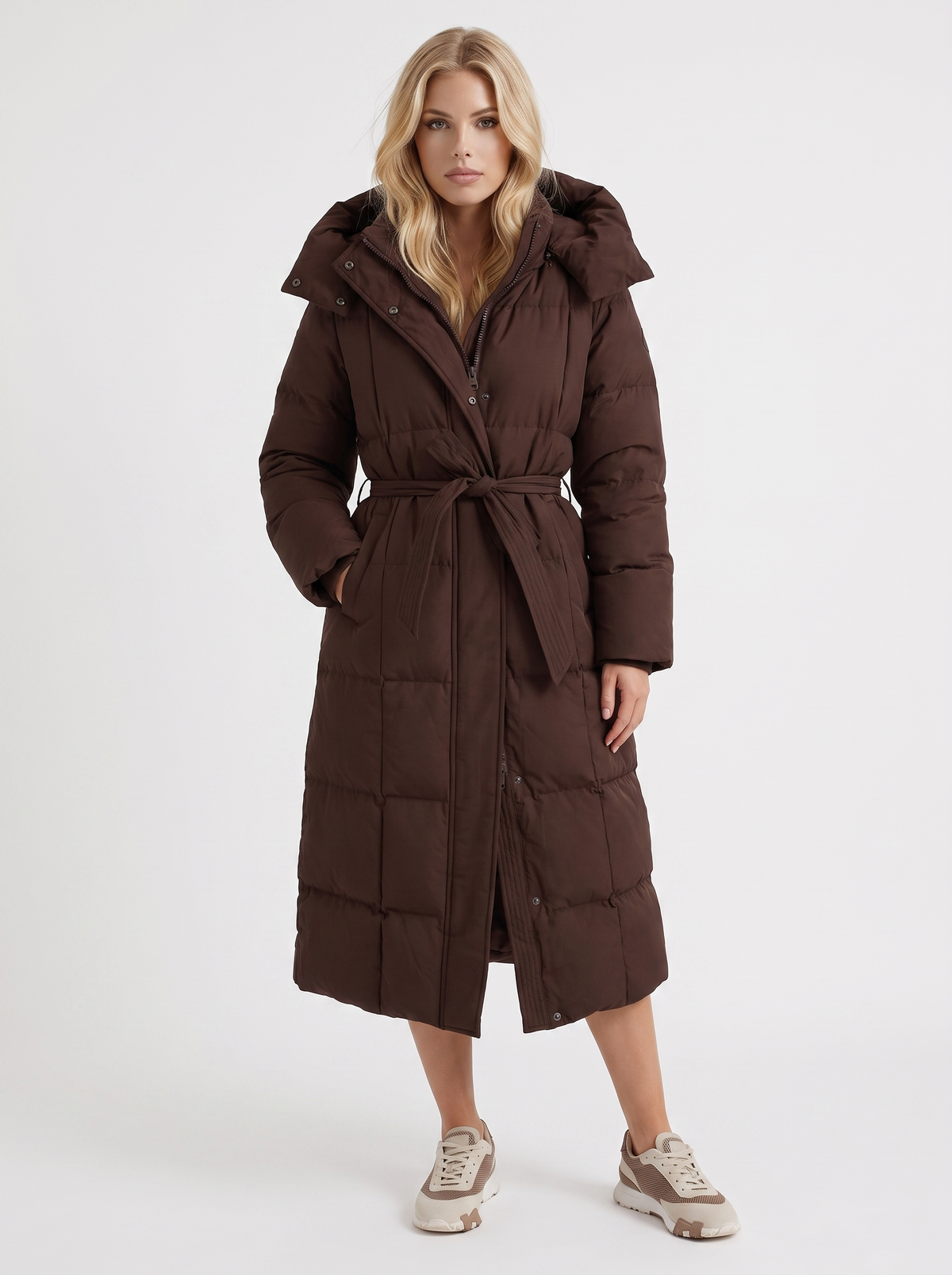 Wintermantel Damen schwarz lang mit Kapuze und Reißverschluss - 7 - Atelier-Zofia