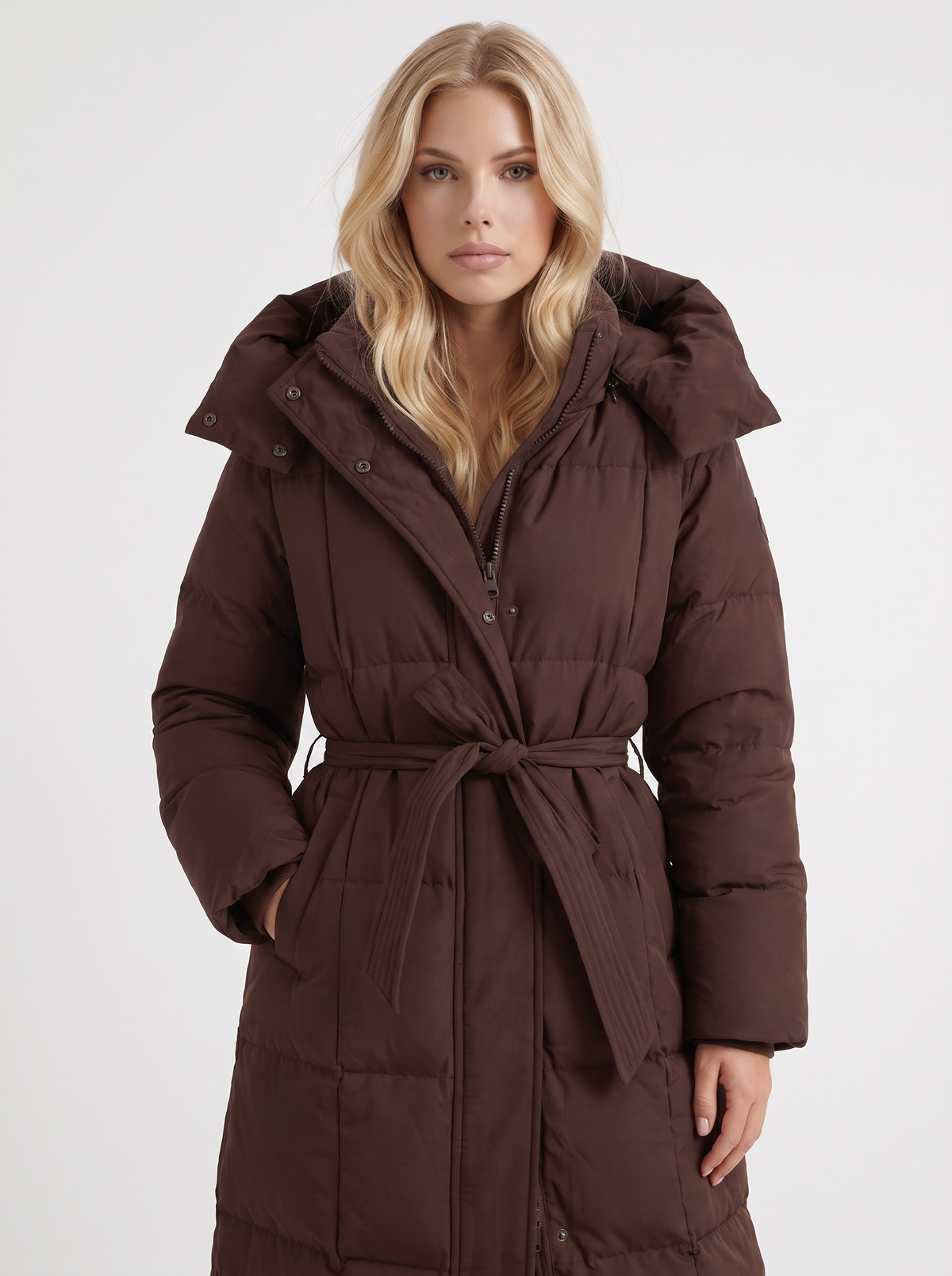 Wintermantel Damen schwarz lang mit Kapuze und Reißverschluss - 8 - Atelier-Zofia