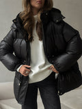 Damenjacke schwarz tailliert mit Kapuze und verstellbarem Taillenband - 3 - Atelier-Zofia