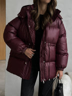 Damenjacke schwarz tailliert mit Kapuze und verstellbarem Taillenband - 6 - Atelier-Zofia