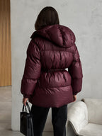 Damenjacke schwarz tailliert mit Kapuze und verstellbarem Taillenband - 7 - Atelier-Zofia