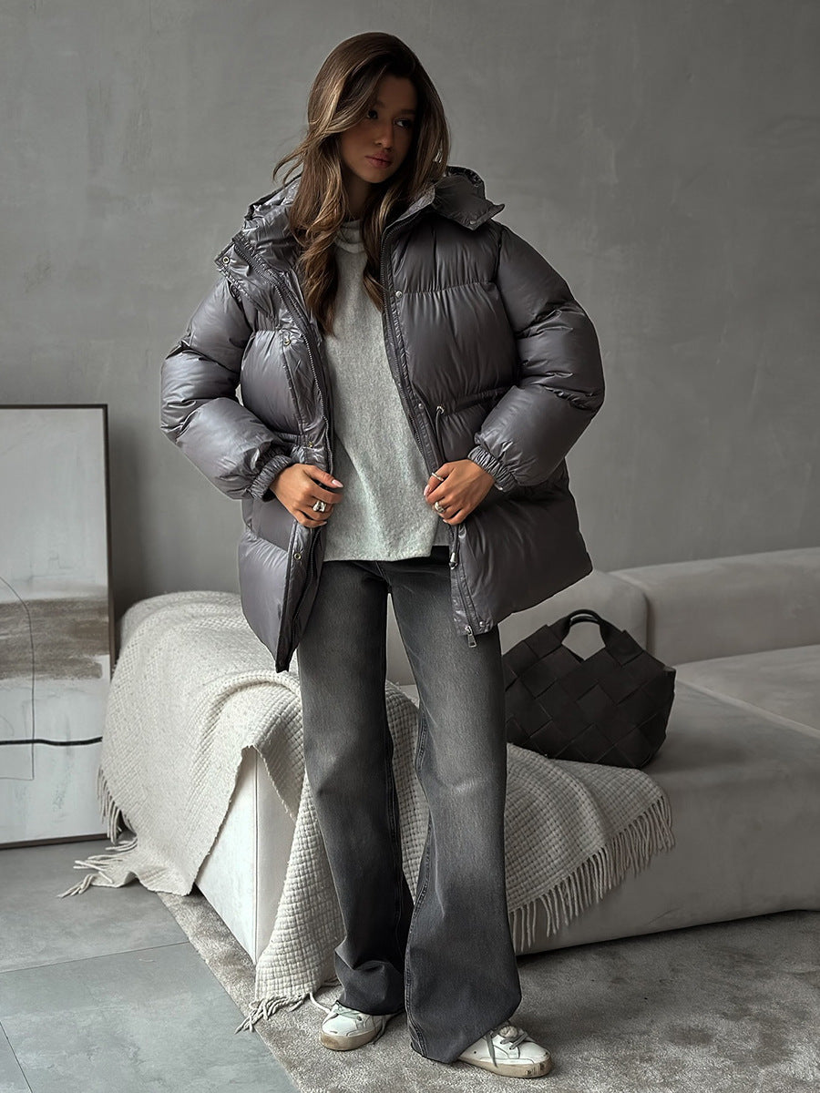 Damenjacke schwarz tailliert mit Kapuze und verstellbarem Taillenband - 8 - Atelier-Zofia
